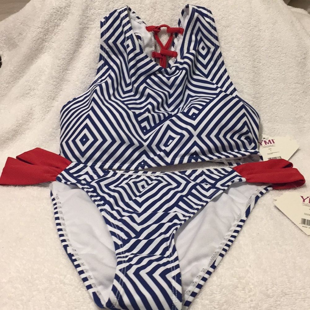YMI Swimwear. 2piece. Red, Whit & Blue. Size L NEW